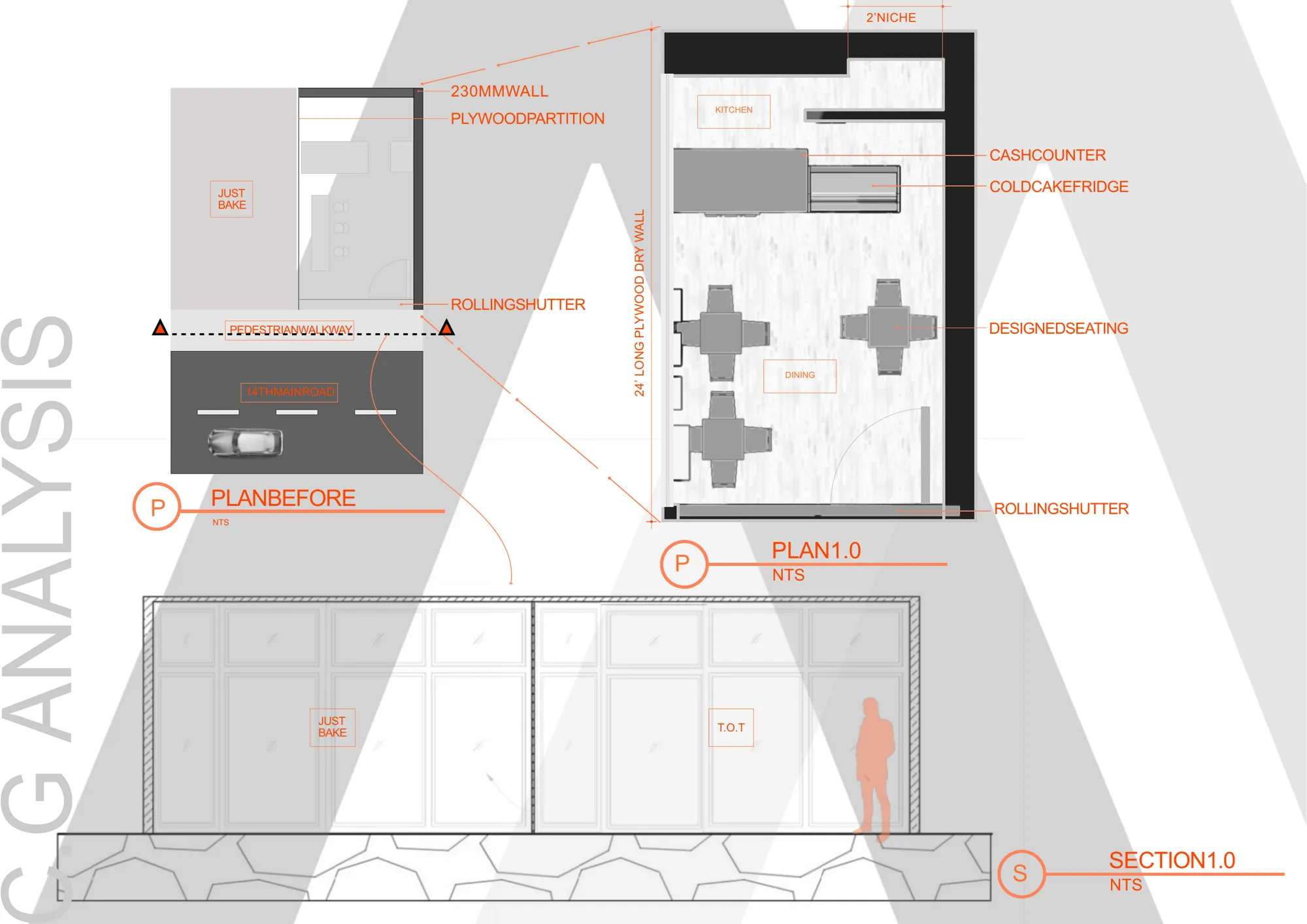 Plans, before and after · section