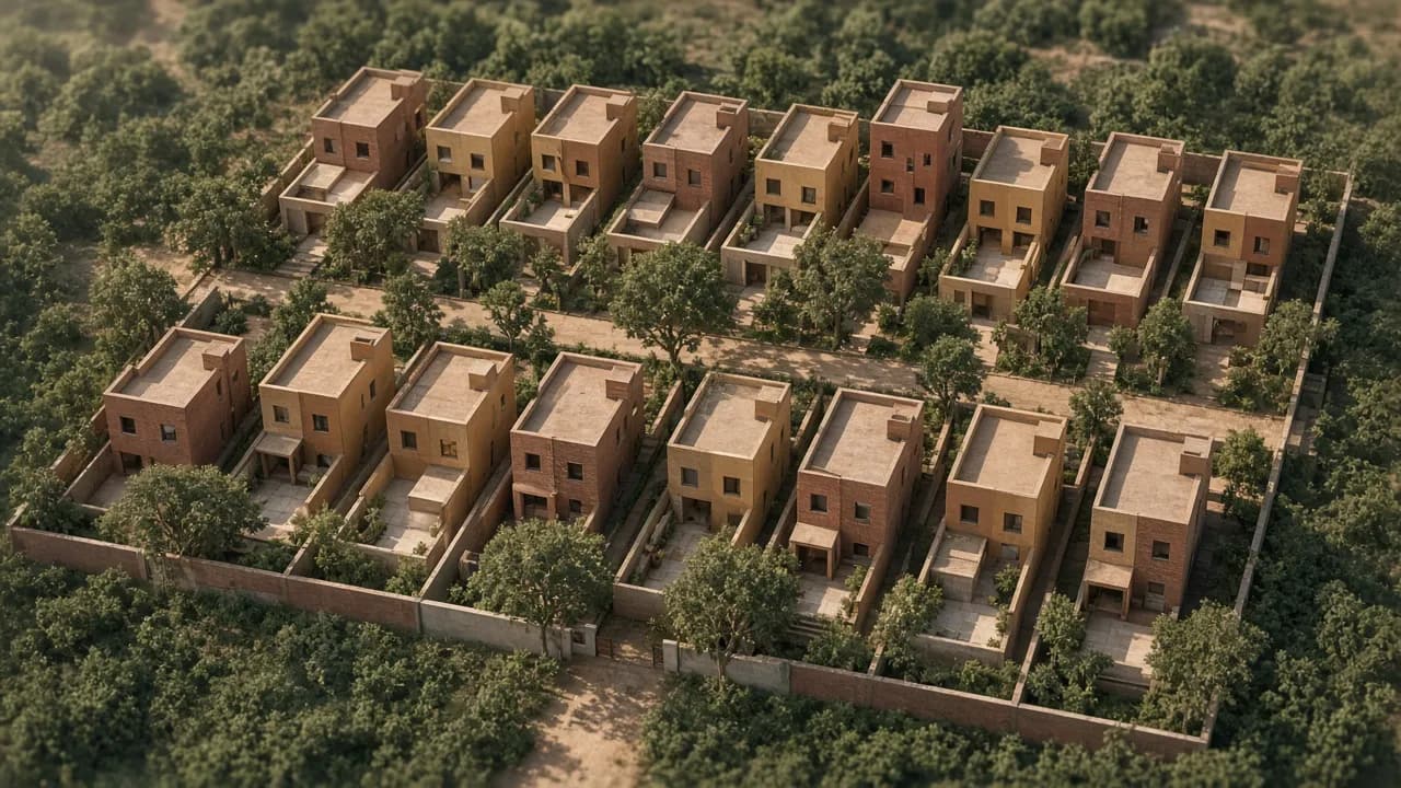 Rule-based housing — a generative study: Concept visualisation · AI-generated · indicative massing