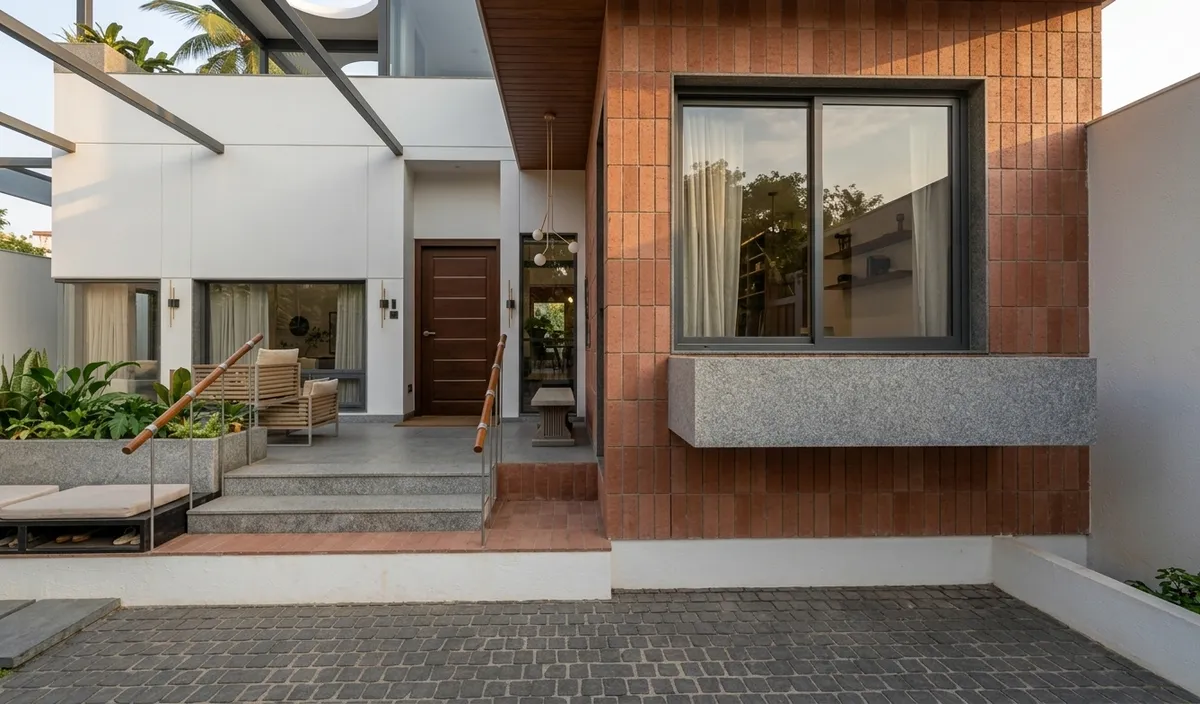 Visualisation: terracotta brick wing and doorway