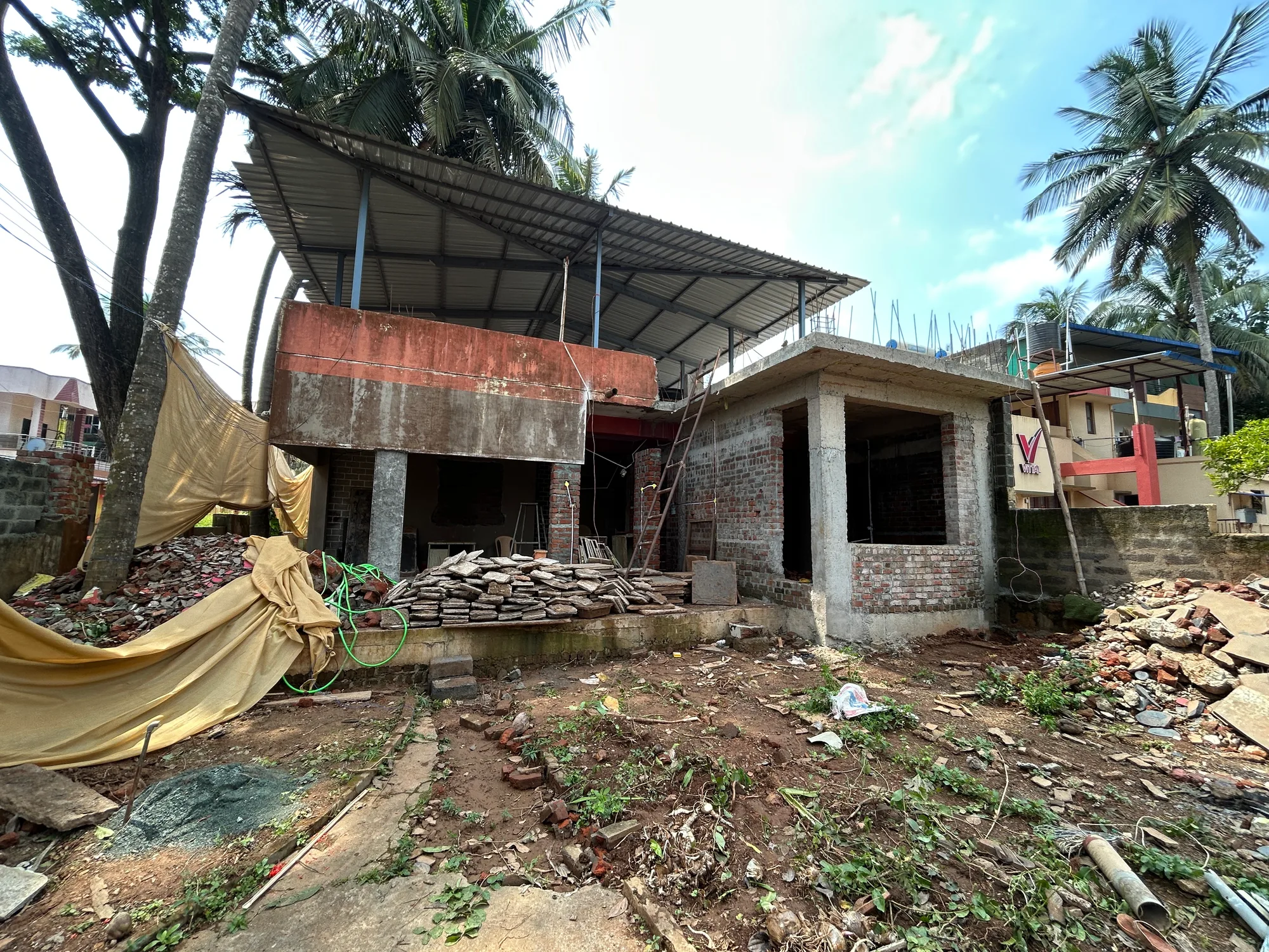 Site photograph during construction: rear brickwork under construction